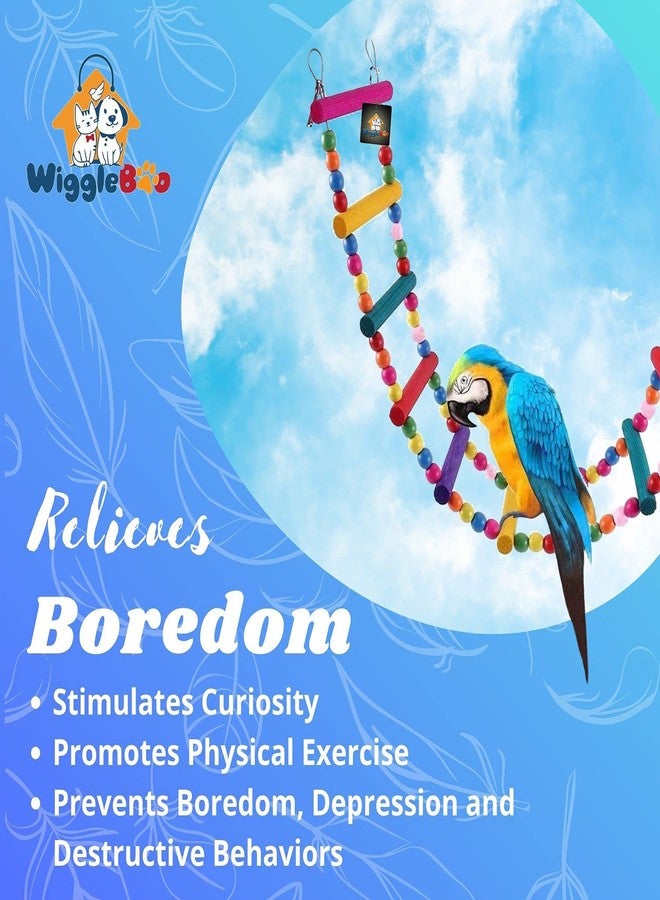 WiggleBoo لعبة سلم الطيور الملونة من ويغل بو | لعبة قفص معلقة مرنة | مناسبة للطيور الصغيرة والمتوسطة | للتأرجح والاهتزاز والمضغ والقفز | 48 سم - Image 4